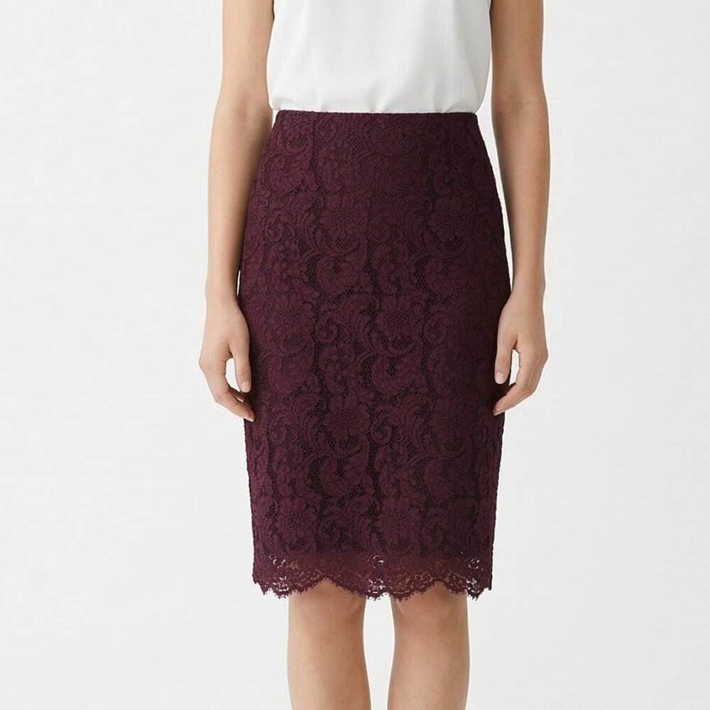 Lauren Ralph Lauren Skirt Burgundy Lace A-Line Goth Grunge Whimsigoth Fairy 10